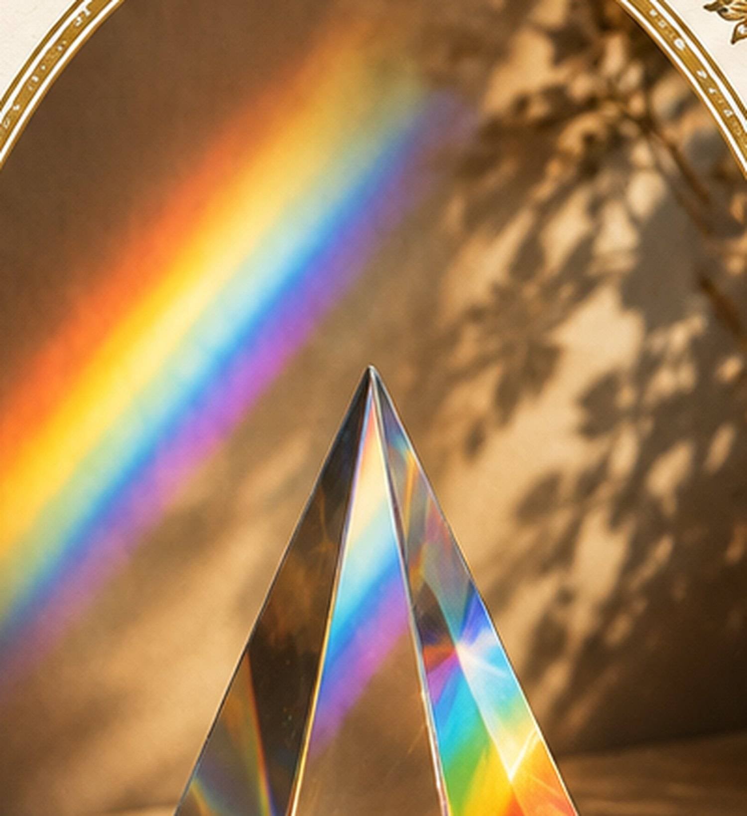Light refracting through a prism into a full spectrum — the image of the AURA collection plate