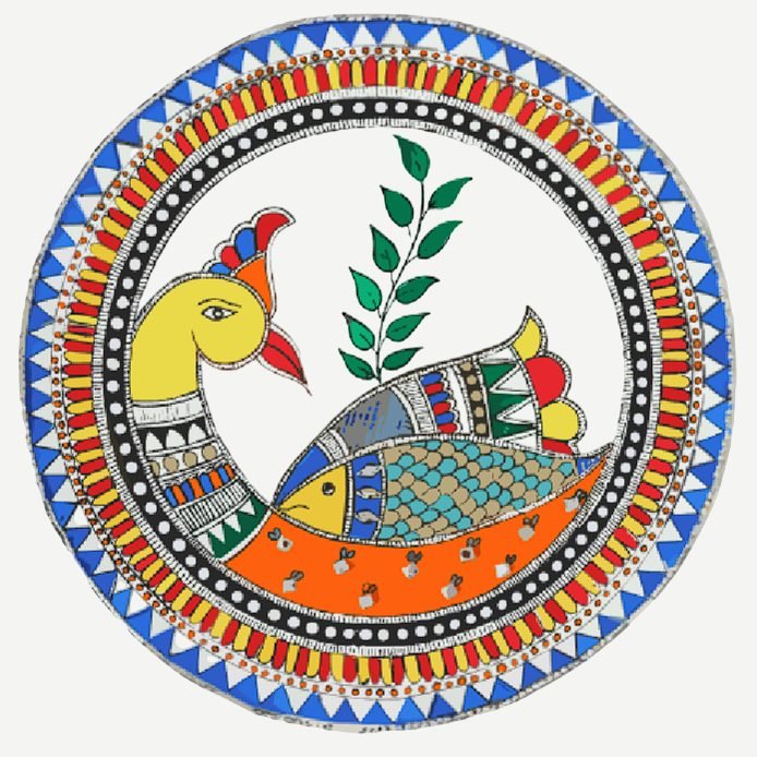 A Mithila peacock roundel motif in full colour